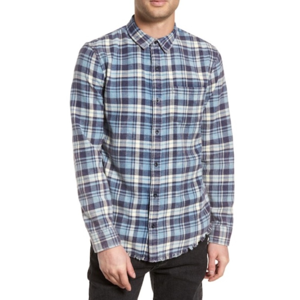 THE RAIL Mens Blue Plaid Flannel Button Down M